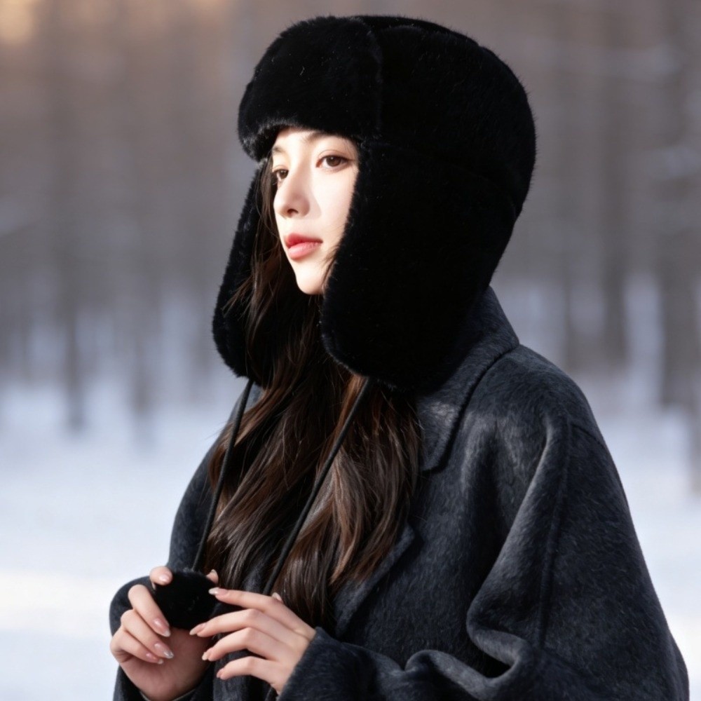 Winter Trapper Hat - Warme Polyester-Trapper-Mütze mit Ohrenklappen, winddicht, mit