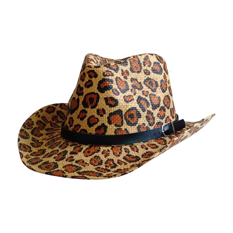 Cowboy Hat Straw - NEUER Cowboyhut mit Leopardenmuster, britischer Trilby-Strohhut,
